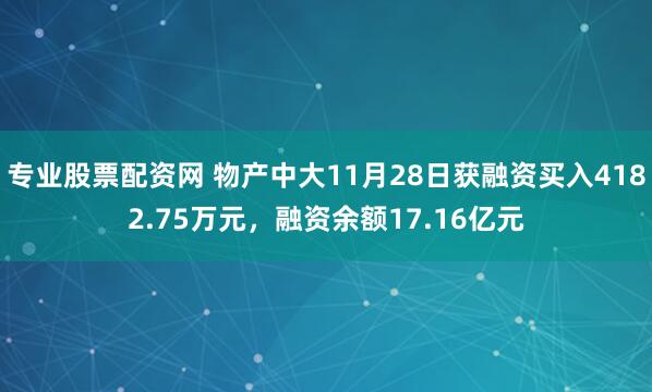 专业股票配资网 物产中大11月28日获融资买入4182.75万元，融资余额17.16亿元